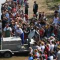 Crowd viewing sturgeon release